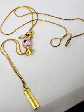 New rhinestone and glass toucan lariat necklace
